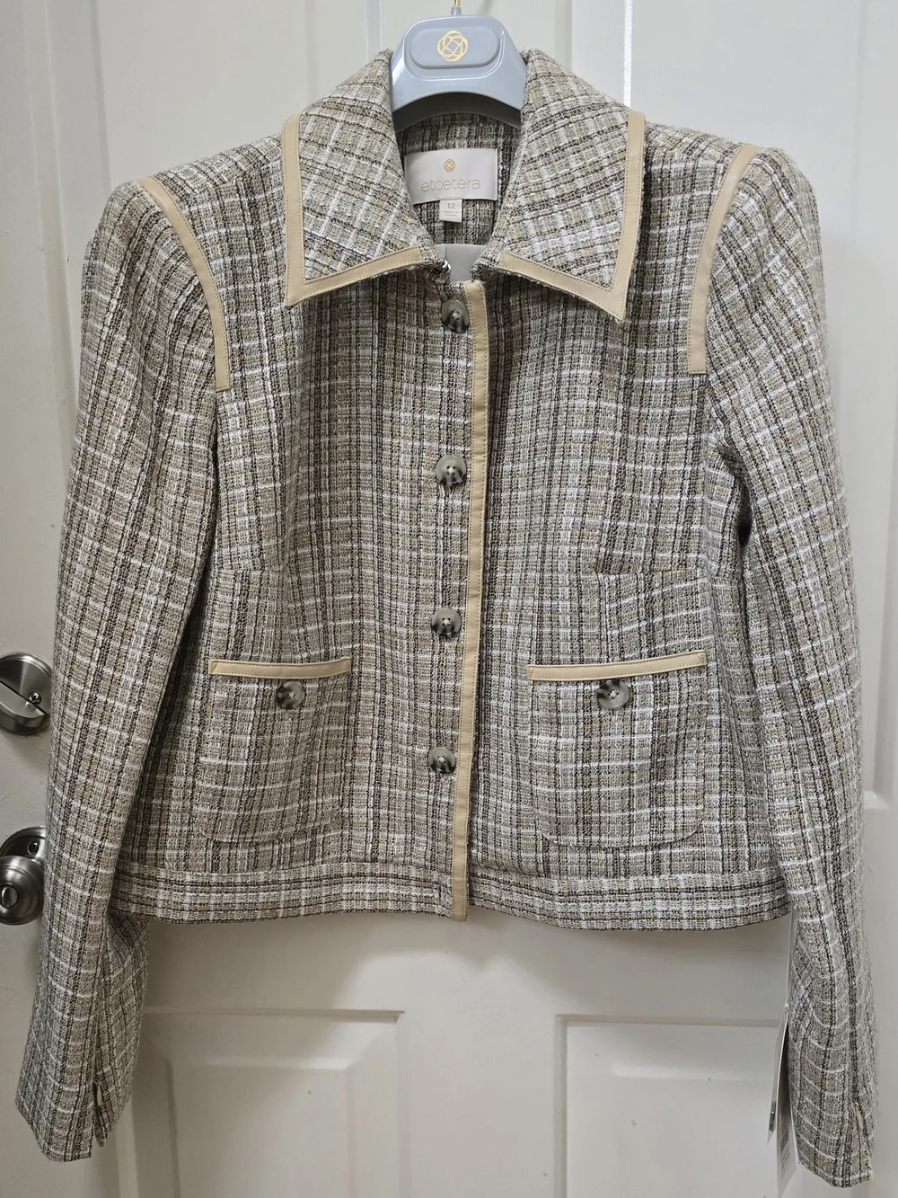 Etcetera Women's Tweed Suit Set in Cream and Brown Size 12-NWT